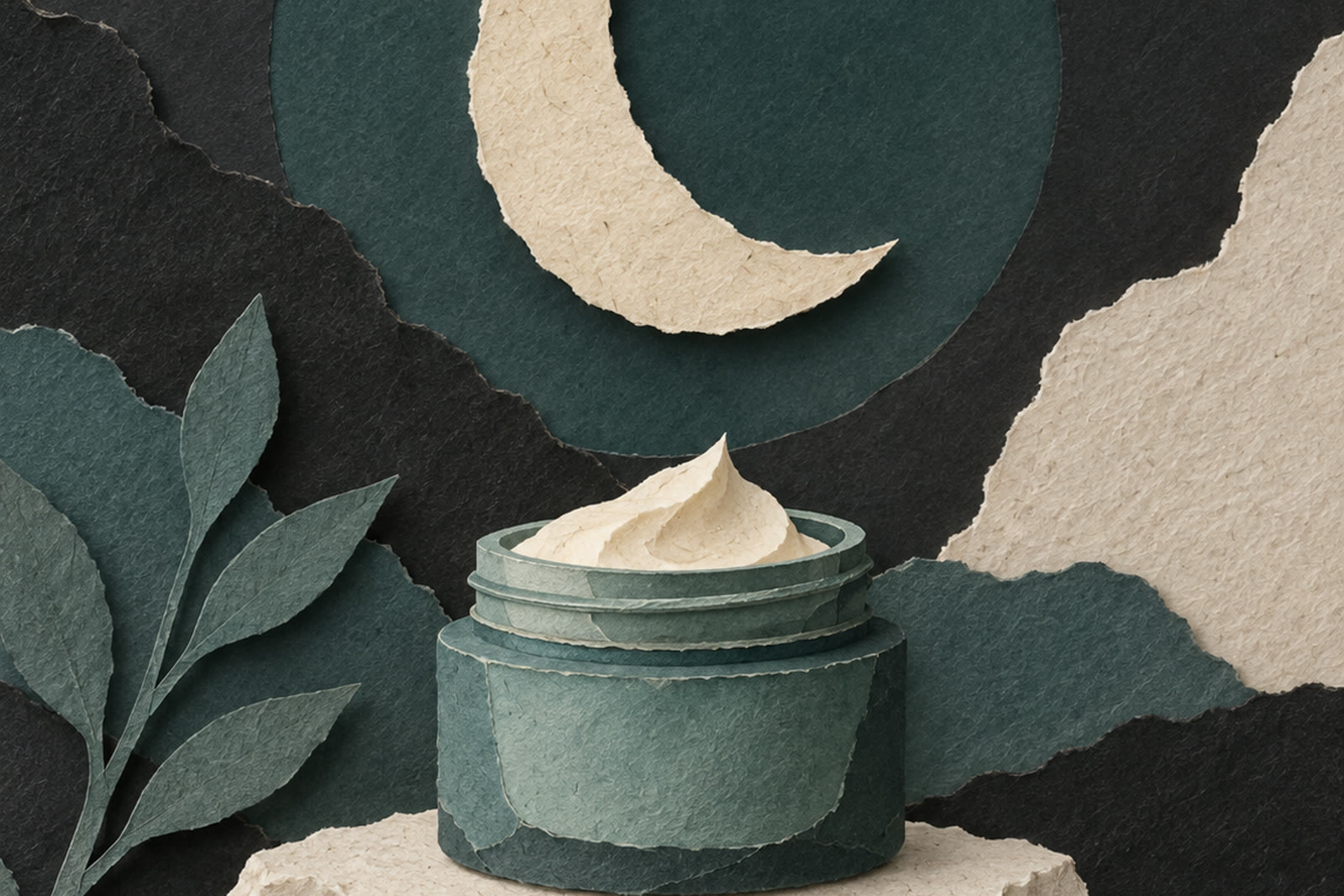 Luna di carta e vasetto cosmetico in stile collage